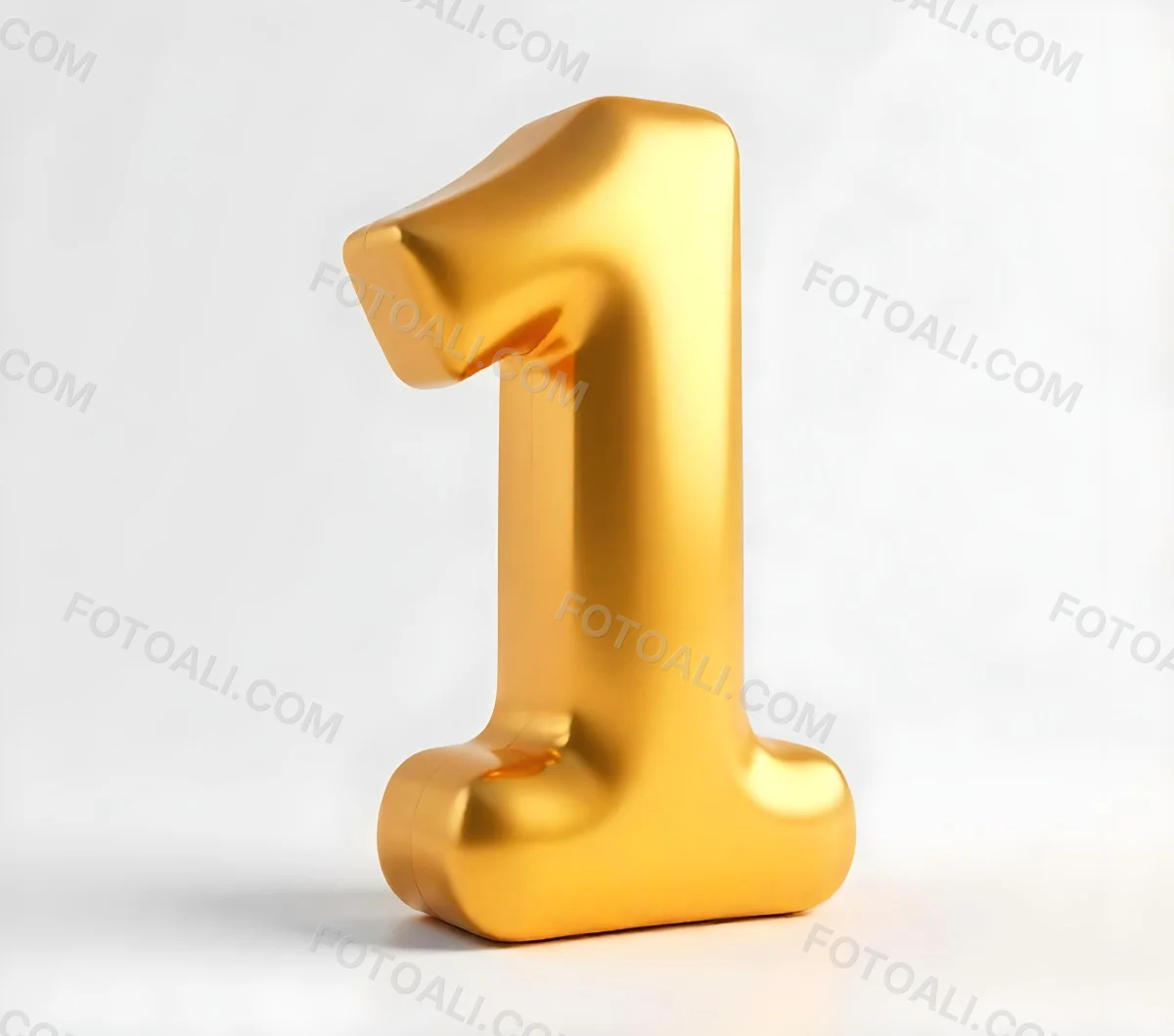 Golden Number One With Rounded Edges Smooth Surface Metallic Reflections Standing Upright On A White Background Casting A Subtle Shadow 8 0711