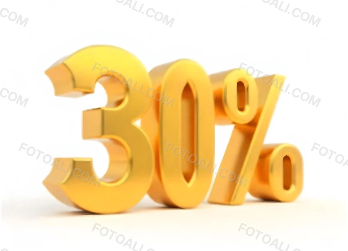 Golden Thirty Percent Symbol On A White Background Shiny Discount Sale Promotion Offer Marketing Advertising Business Finance Shopping Retail 16 A057