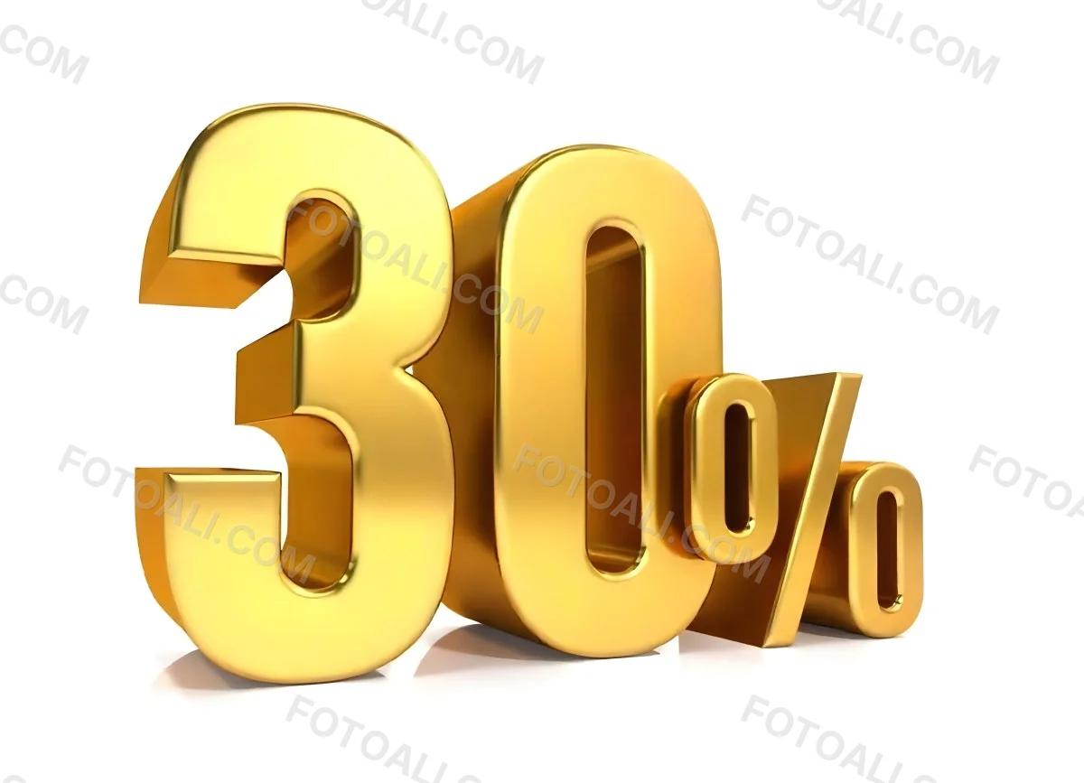 Golden Thirty Percent Symbol On A White Background Shiny Discount Sale Promotion Offer Marketing Advertising Business Finance Shopping Retail 3 724a