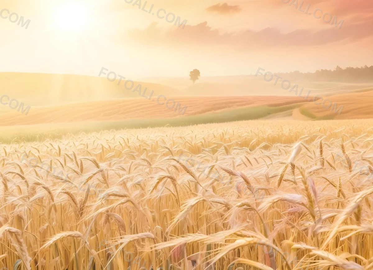 Golden Wheat Field With Sunlight Illuminating The Stalks Creating A Warm And Bright Atmosphere Lush Green Rice Paddies Under A Cloudy Sky Casting A Cool And Serene Mood Vibrant Sunflower Field At Dusk With Soft Pink An 1 Ce13