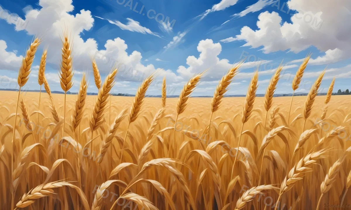 Golden Wheat Field With Tall Stalks Against A Backdrop Of Blue Sky And Fluffy White Clouds 1 F306