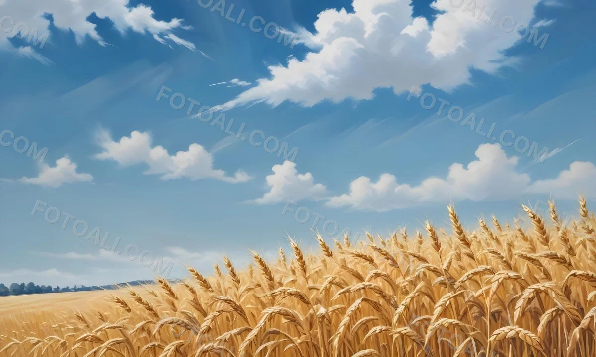 Golden Wheat Field With Tall Stalks Against A Backdrop Of Blue Sky And Fluffy White Clouds 13 30a7