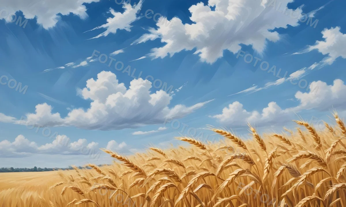 Golden Wheat Field With Tall Stalks Against A Backdrop Of Blue Sky And Fluffy White Clouds 14 0eb2