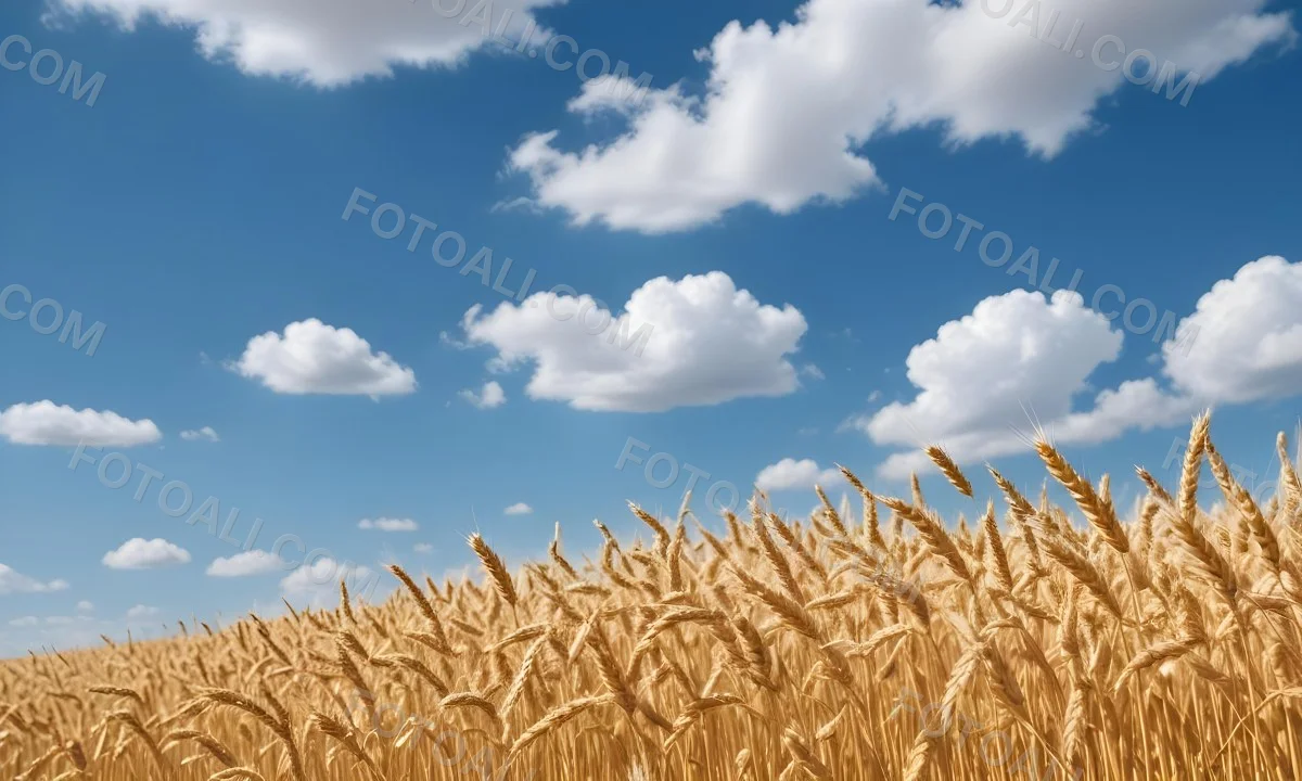 Golden Wheat Field With Tall Stalks Against A Backdrop Of Blue Sky And Fluffy White Clouds 17 894c