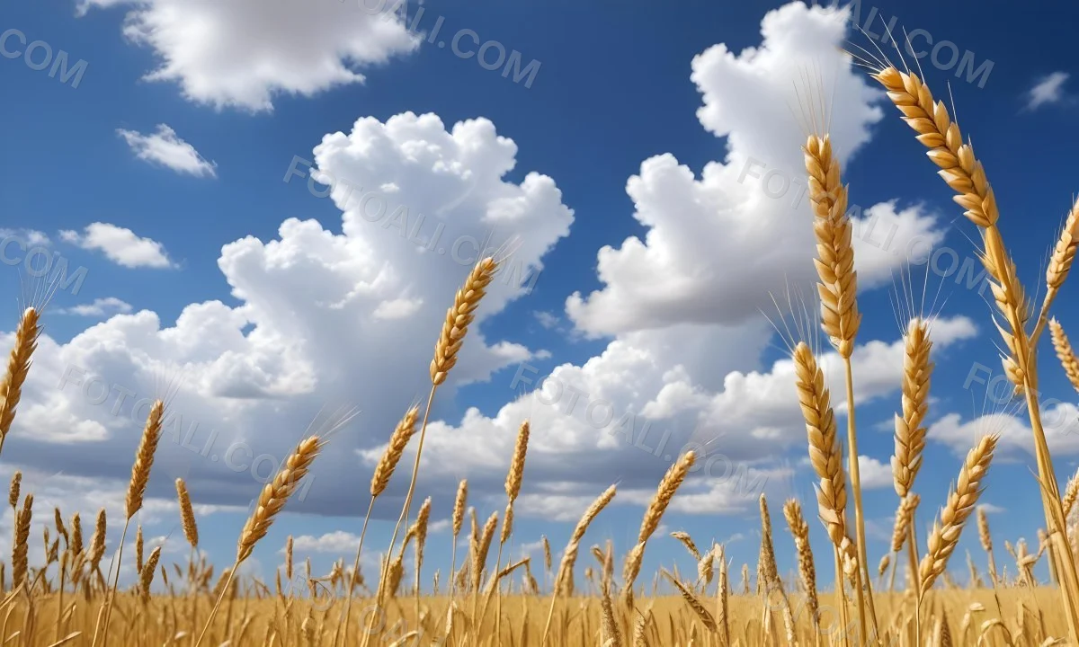 Golden Wheat Field With Tall Stalks Against A Backdrop Of Blue Sky And Fluffy White Clouds 22 36b8