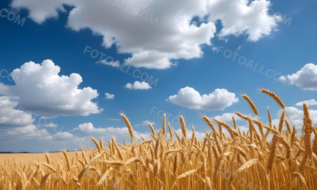 Golden Wheat Field With Tall Stalks Against A Backdrop Of Blue Sky And Fluffy White Clouds 26 Abed