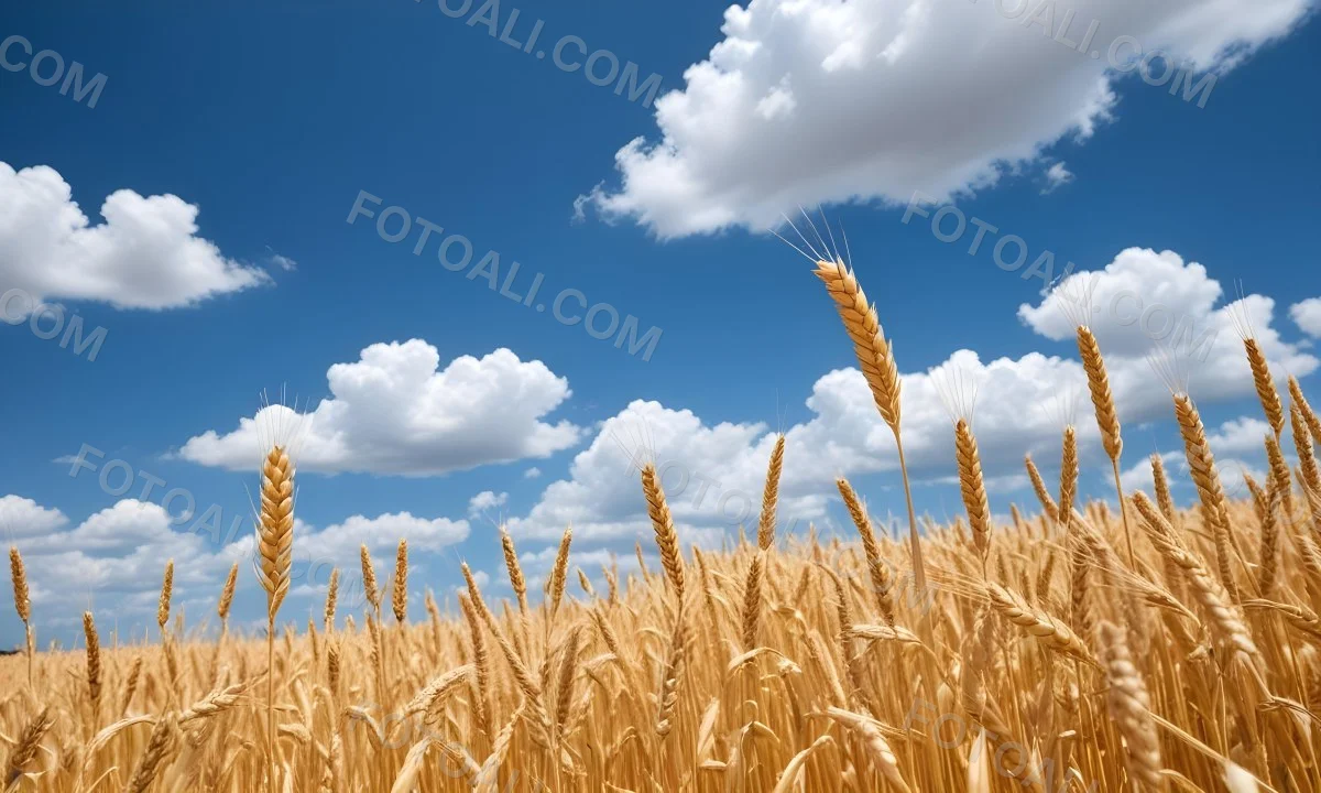 Golden Wheat Field With Tall Stalks Against A Backdrop Of Blue Sky And Fluffy White Clouds 30 8480