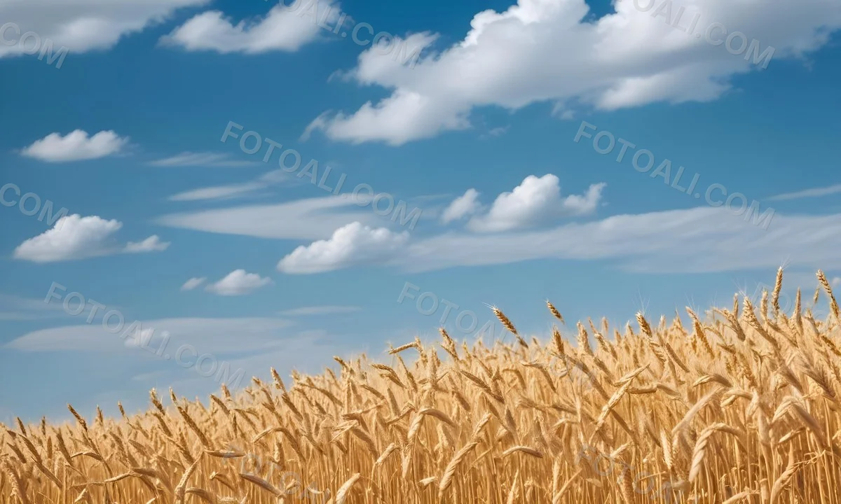 Golden Wheat Field With Tall Stalks Against A Backdrop Of Blue Sky And Fluffy White Clouds 36 5e1d