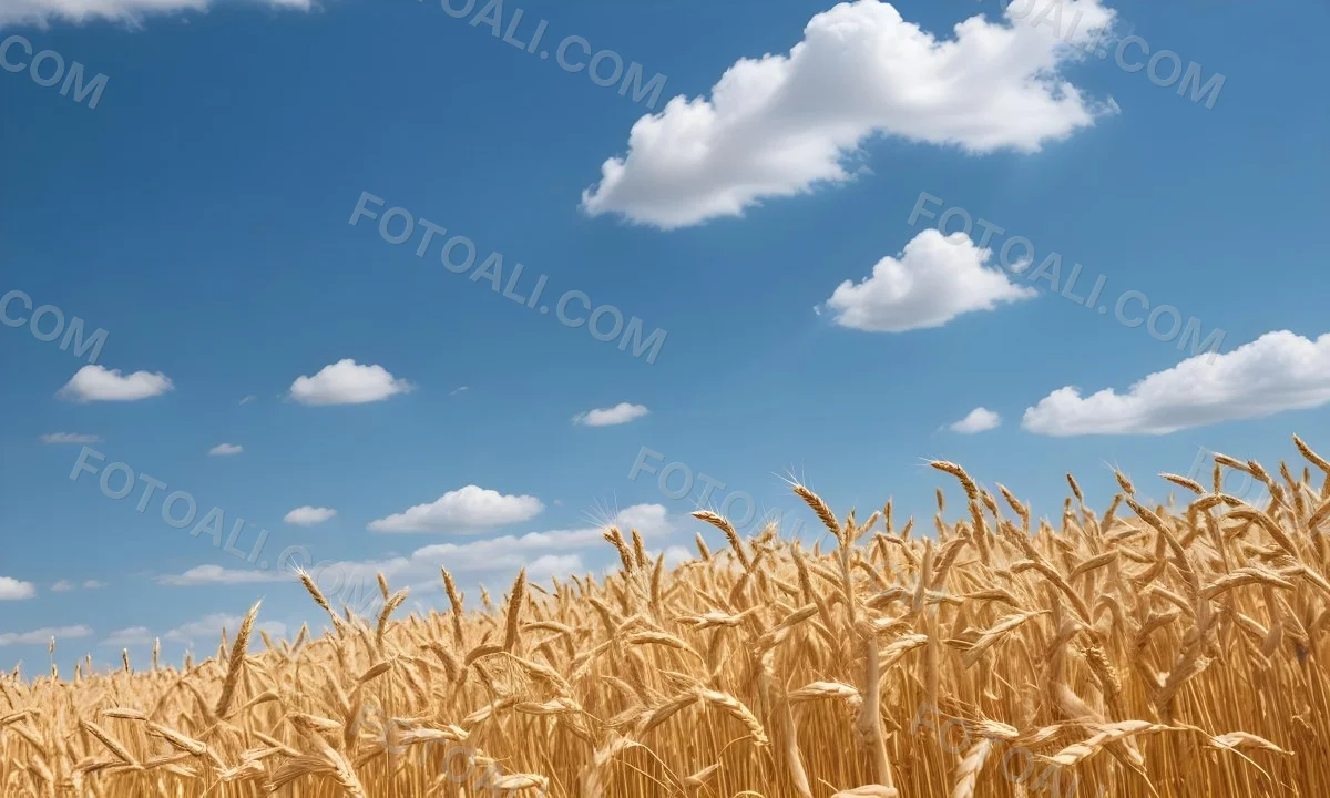 Golden Wheat Field With Tall Stalks Against A Backdrop Of Blue Sky And Fluffy White Clouds 37 4a1d