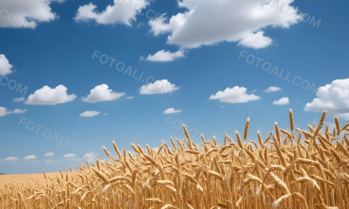 Golden Wheat Field With Tall Stalks Against A Backdrop Of Blue Sky And Fluffy White Clouds 38 D5cd