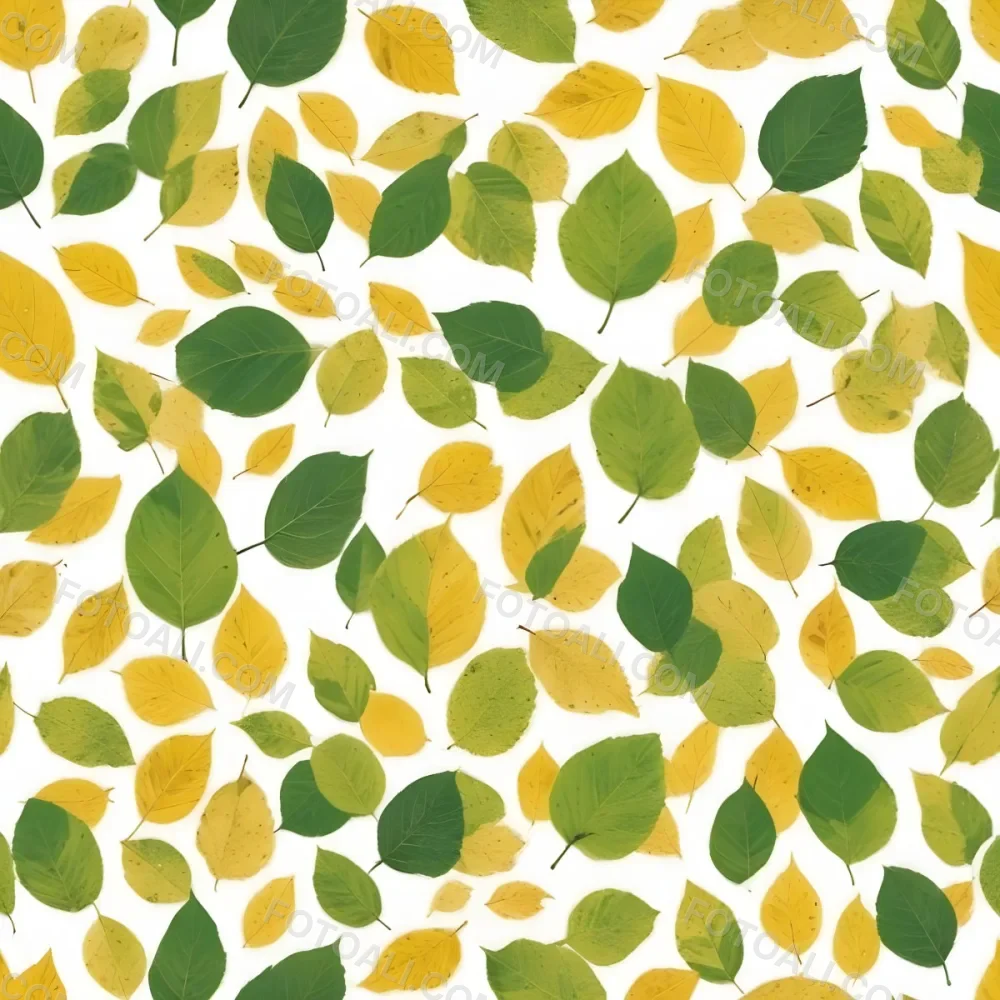 Green And Yellow Leaves Scattered Across A White Background 9 5c48