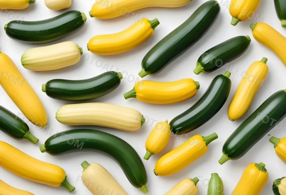 Green And Yellow Zucchini Squash On A White Background 3 Dd87