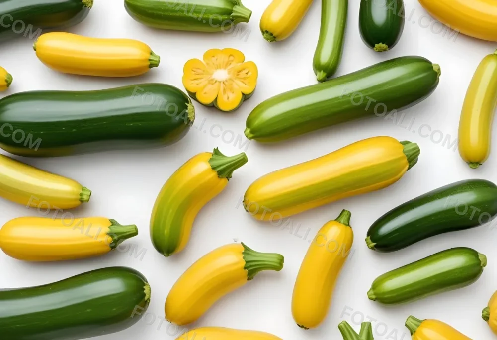 Green And Yellow Zucchini Squash On A White Background 9 D82c