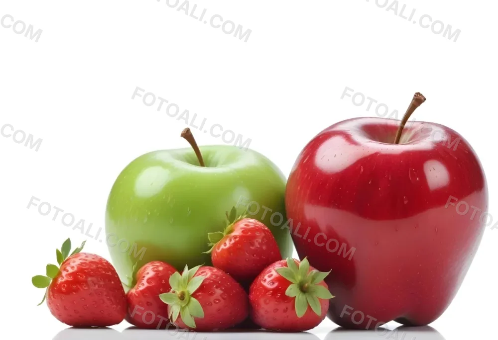 Green Apple Red Apple And Strawberries On A White Background 1 Ca84