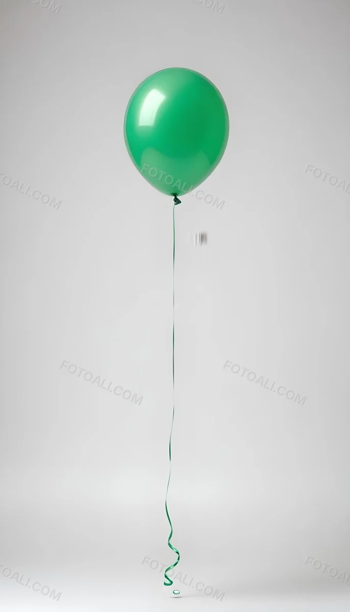 Green Balloon With A String Attached Floating In The Air Isolated On A White Background 24 F77c