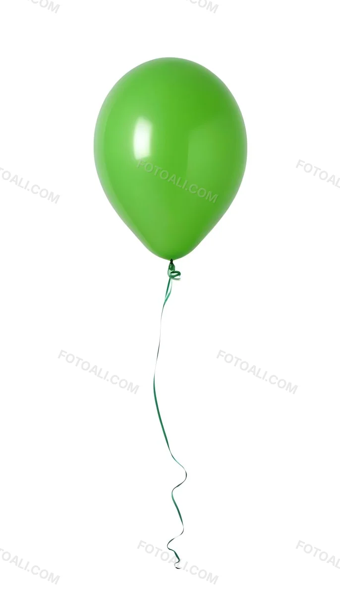 Green Balloon With A String Attached Floating In The Air Isolated On A White Background 28 E2f0