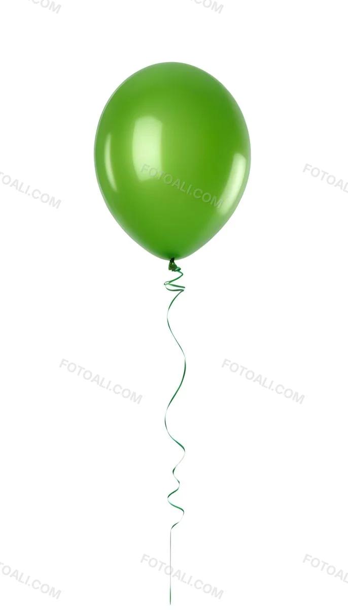Green Balloon With A String Attached Floating In The Air Isolated On A White Background 34 9ce3