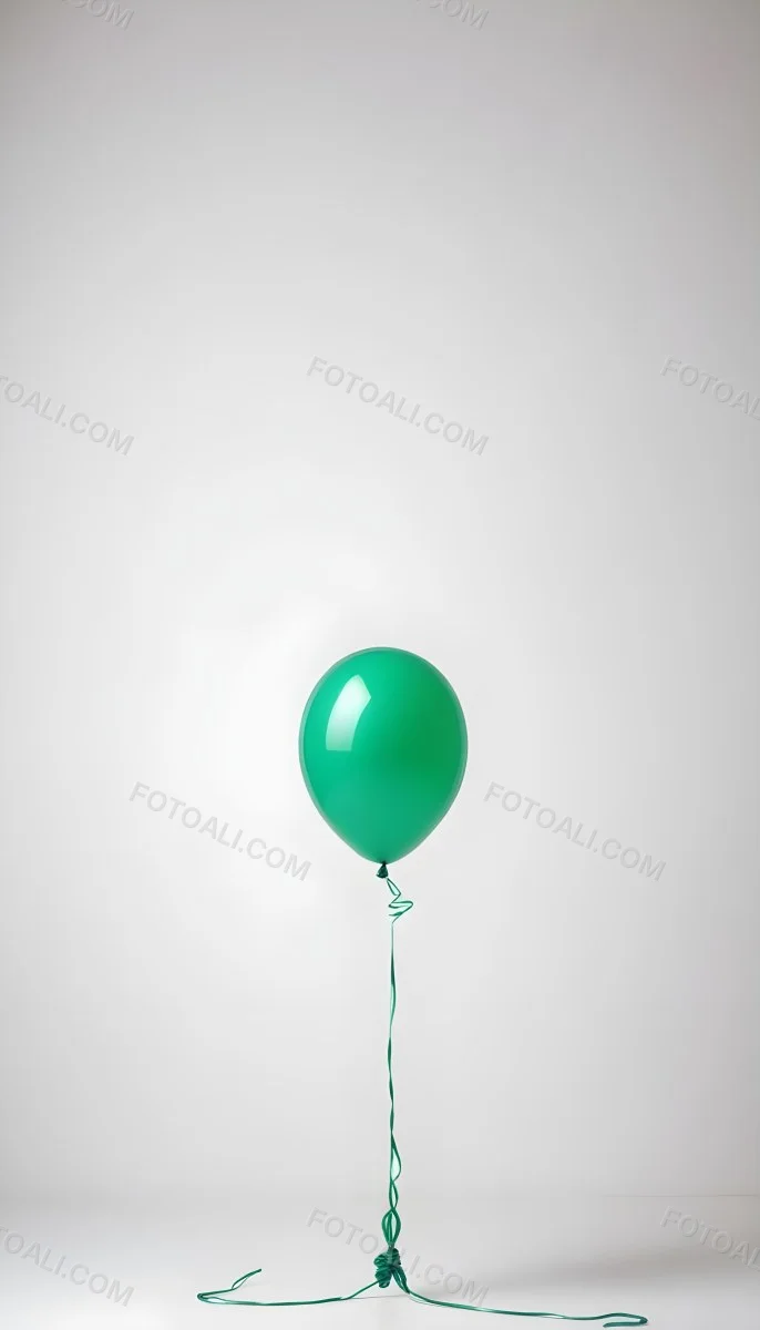 Green Balloon With A String Attached Floating In The Air Isolated On A White Background 35 8670