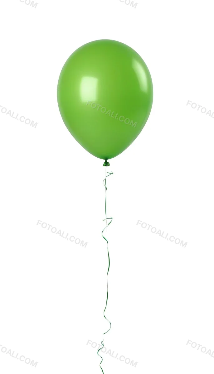 Green Balloon With A String Attached Floating In The Air Isolated On A White Background 36 69f4