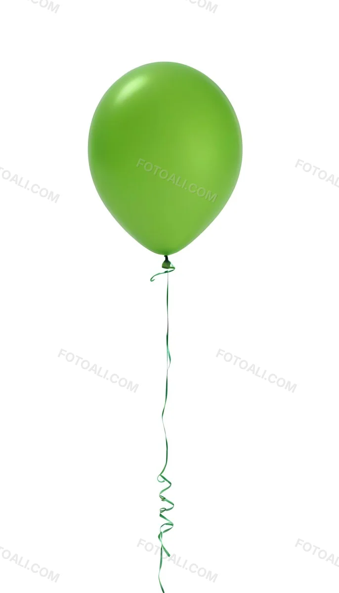 Green Balloon With A String Attached Floating In The Air Isolated On A White Background 38 Db01