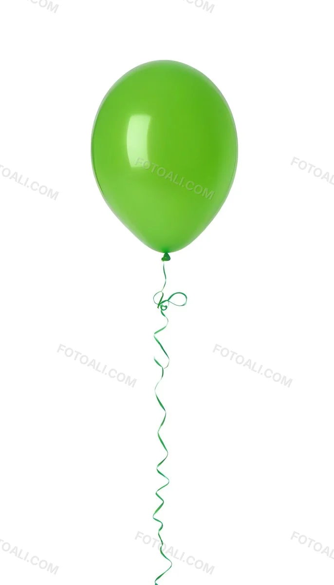 Green Balloon With A String Attached Floating In The Air Isolated On A White Background 39 7267