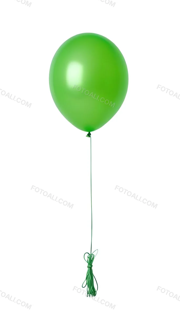 Green Balloon With A String Attached Floating In The Air Isolated On A White Background 5 70a2