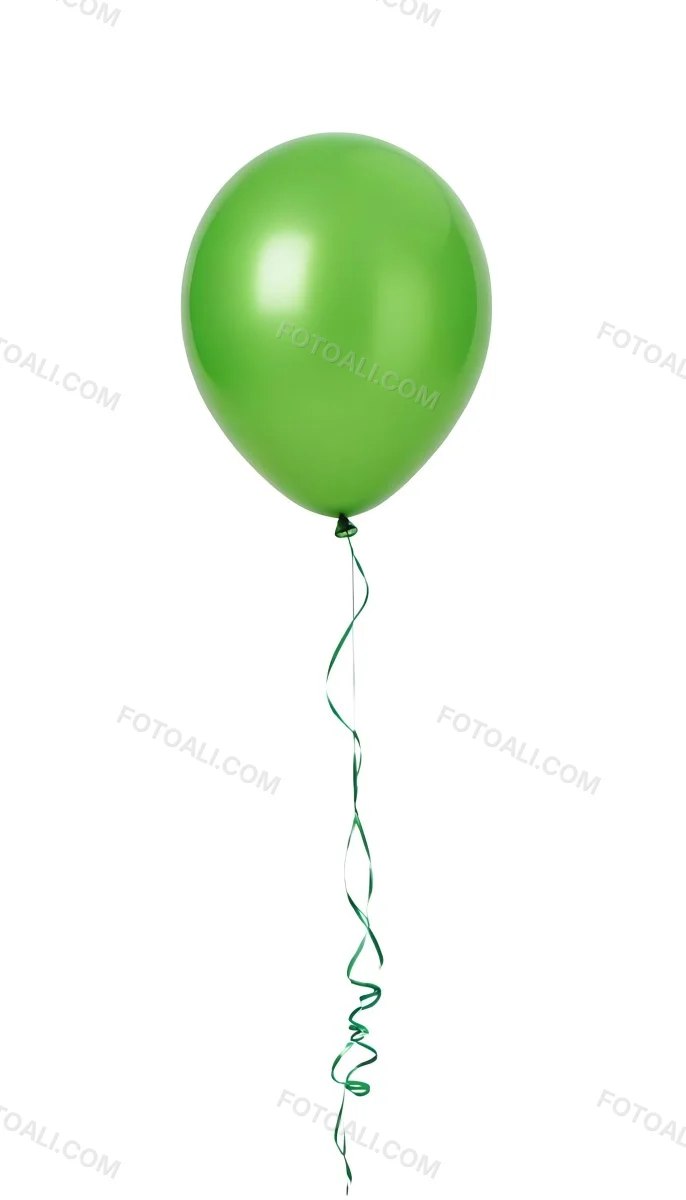 Green Balloon With A String Attached Floating In The Air Isolated On A White Background 7 245d