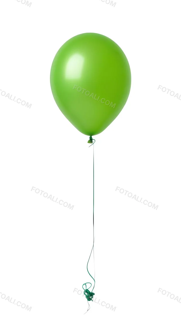 Green Balloon With A String Attached Floating In The Air Isolated On A White Background 8 B851
