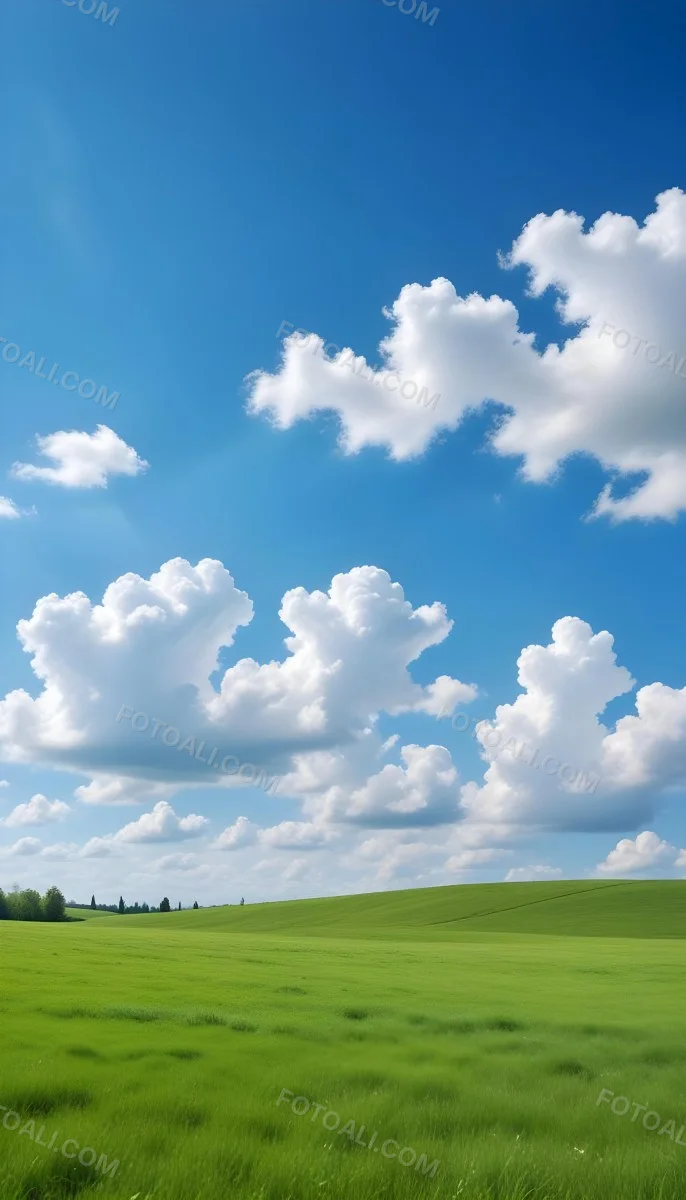 Green Field With A Blue Sky And White Clouds Sunny Day Clear Weather Open Space Natural Light Vibrant Colors 12 9e23