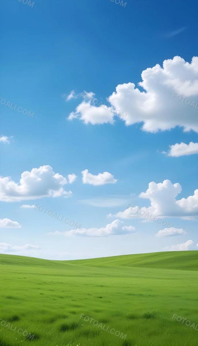 Green Field With A Blue Sky And White Clouds Sunny Day Clear Weather Open Space Natural Light Vibrant Colors 15 3e6f