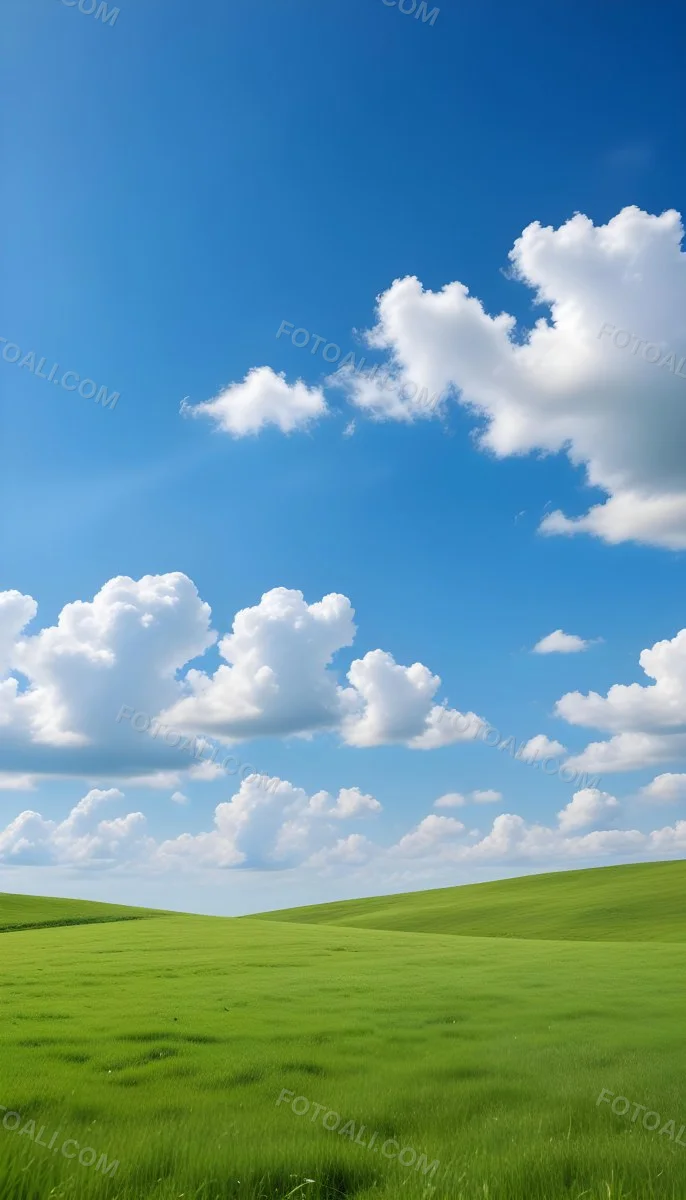 Green Field With A Blue Sky And White Clouds Sunny Day Clear Weather Open Space Natural Light Vibrant Colors 2 378f