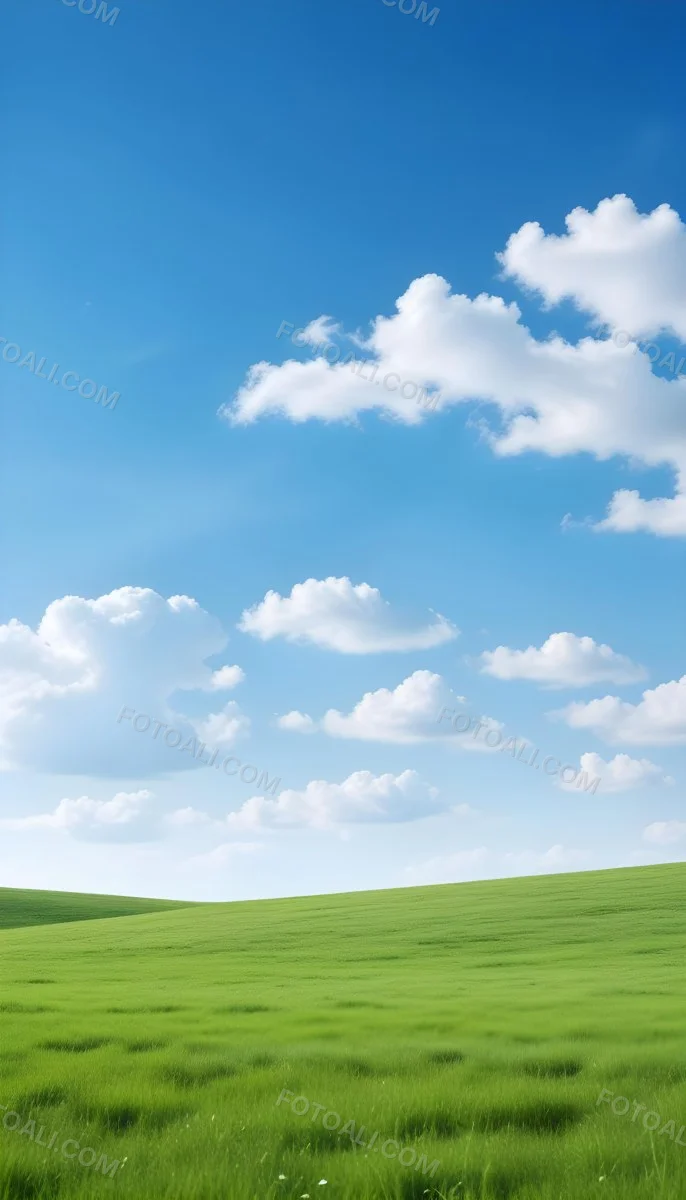 Green Field With A Blue Sky And White Clouds Sunny Day Clear Weather Open Space Natural Light Vibrant Colors 25 01a9