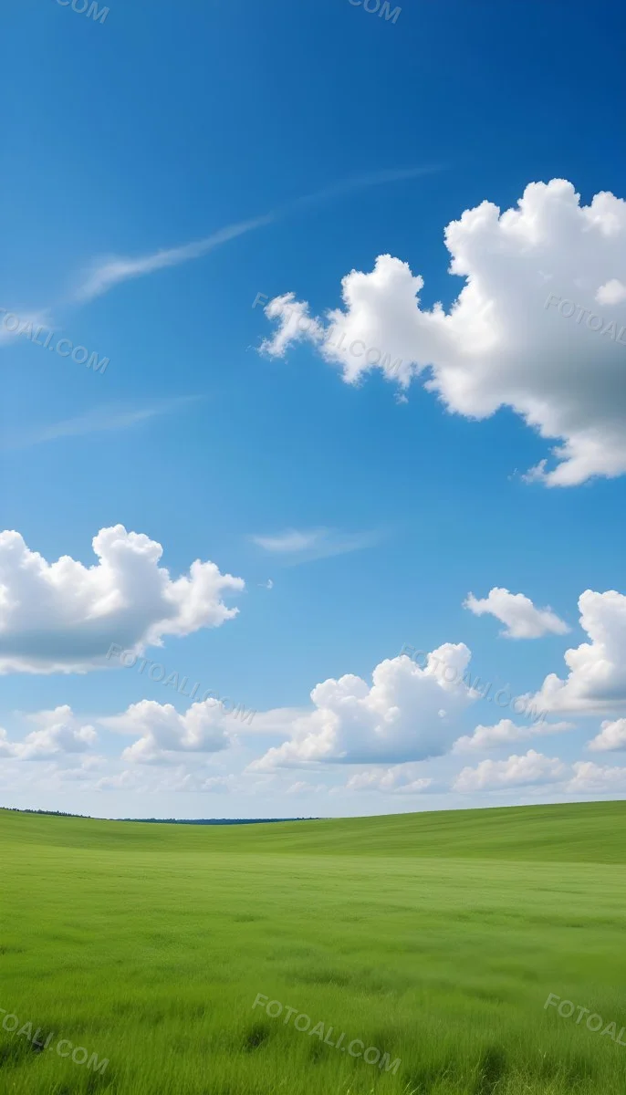Green Field With A Blue Sky And White Clouds Sunny Day Clear Weather Open Space Natural Light Vibrant Colors 30 0589