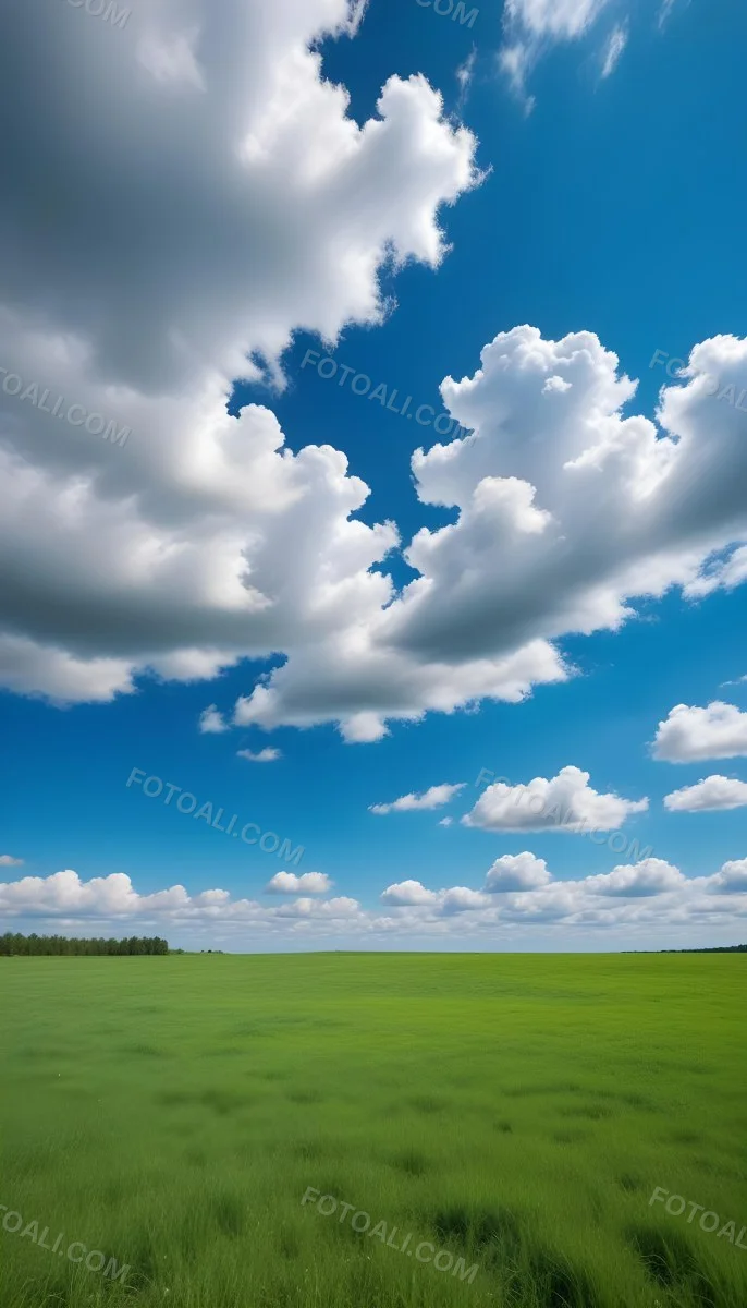 Green Field With A Blue Sky And White Clouds Sunny Day Clear Weather Open Space Natural Light Vibrant Colors 5 027b