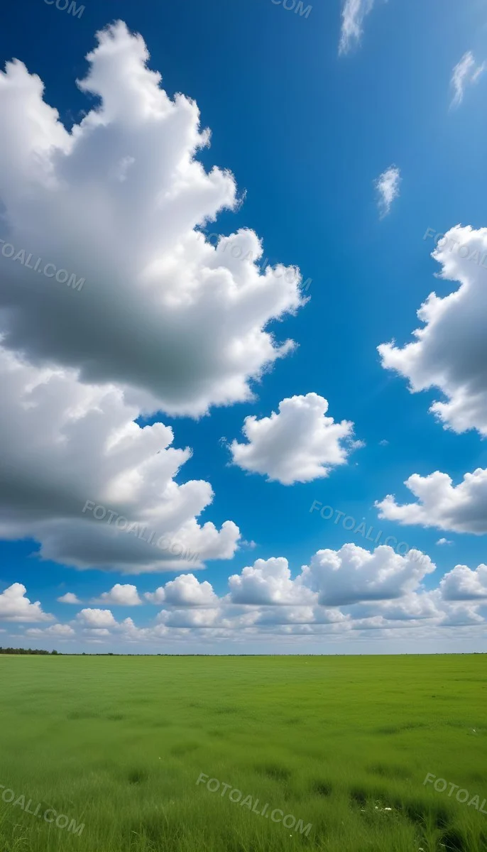 Green Field With A Blue Sky And White Clouds Sunny Day Clear Weather Open Space Natural Light Vibrant Colors 6 A416