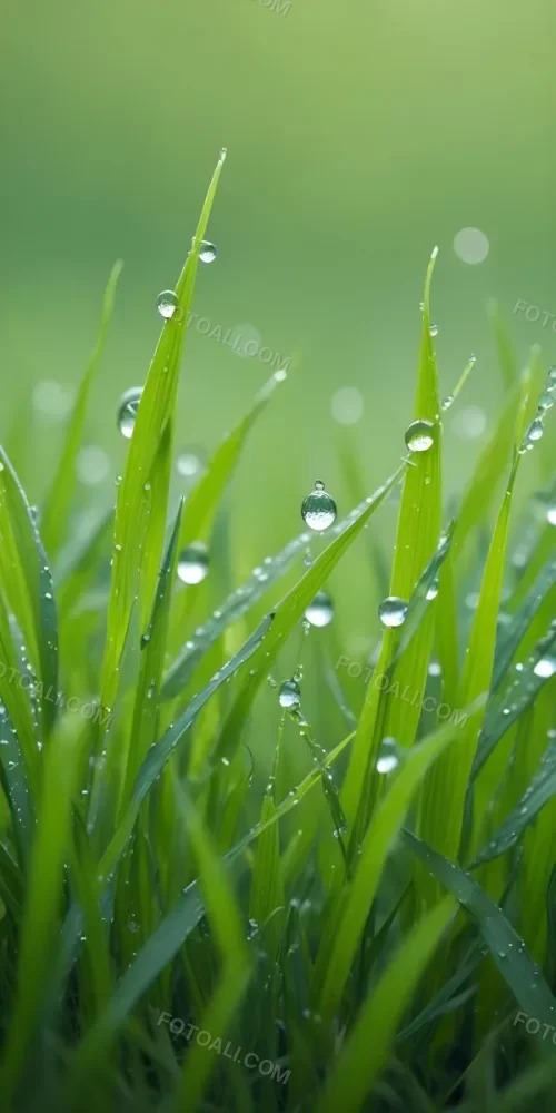 Green Grass Blades With Water Droplets Close Up View Of A Lush Dewy Meadow 10 F944