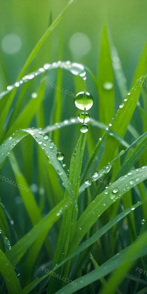 Green Grass Blades With Water Droplets Close Up View Of A Lush Dewy Meadow 14 14a1