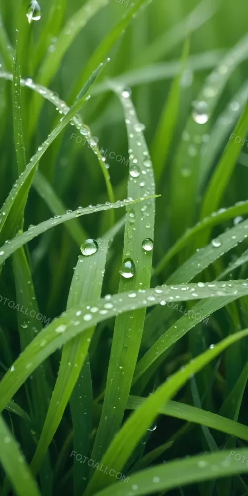 Green Grass Blades With Water Droplets Close Up View Of A Lush Dewy Meadow 16 84df