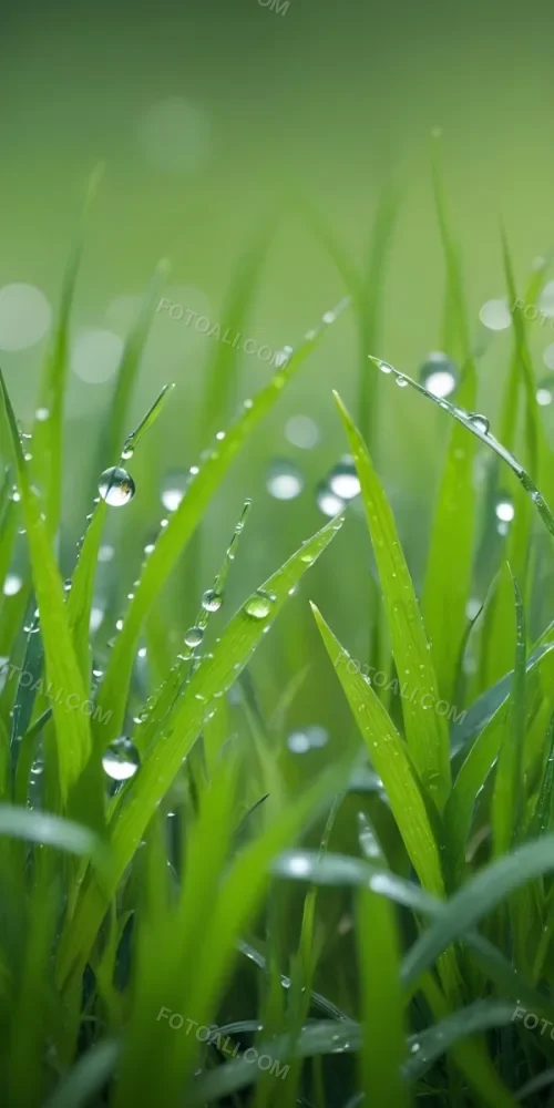 Green Grass Blades With Water Droplets Close Up View Of A Lush Dewy Meadow 17 358b