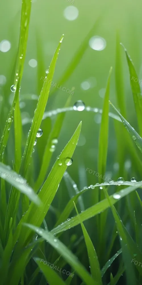 Green Grass Blades With Water Droplets Close Up View Of A Lush Dewy Meadow 18 454d