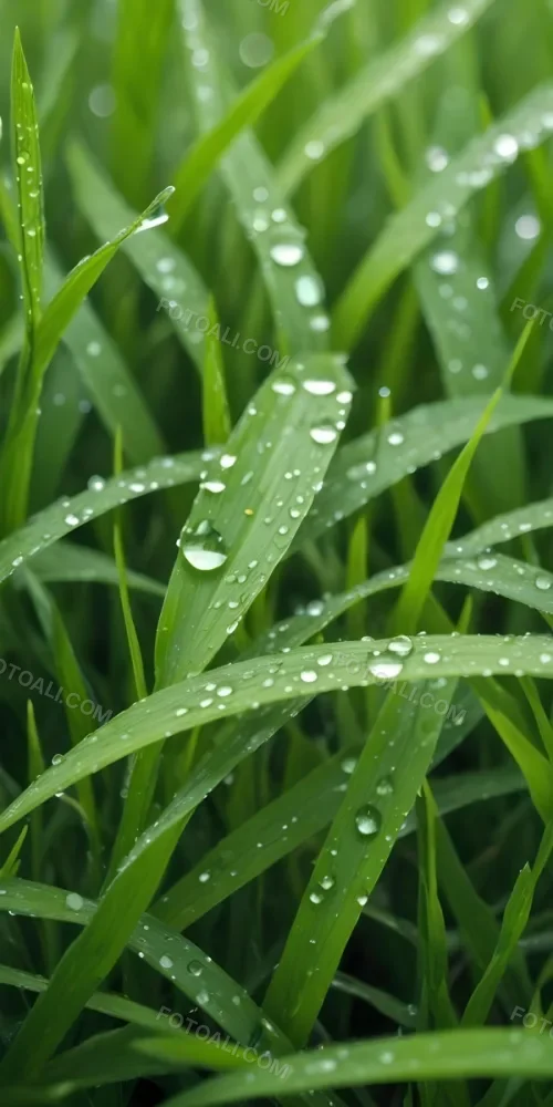 Green Grass Blades With Water Droplets Close Up View Of A Lush Dewy Meadow 2 3f3f