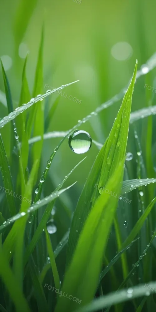Green Grass Blades With Water Droplets Close Up View Of A Lush Dewy Meadow 21 36fd