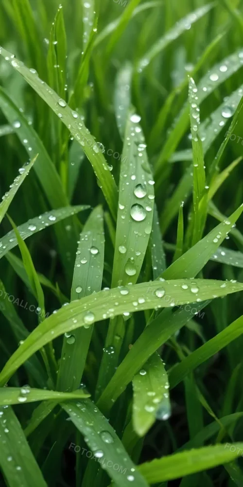 Green Grass Blades With Water Droplets Close Up View Of A Lush Dewy Meadow 3 Fda9