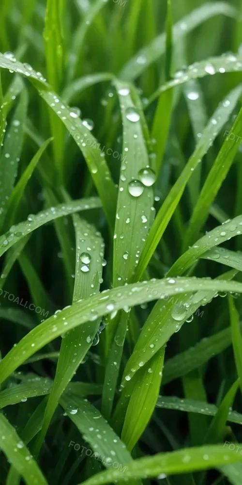 Green Grass Blades With Water Droplets Close Up View Of A Lush Dewy Meadow 5 6cda