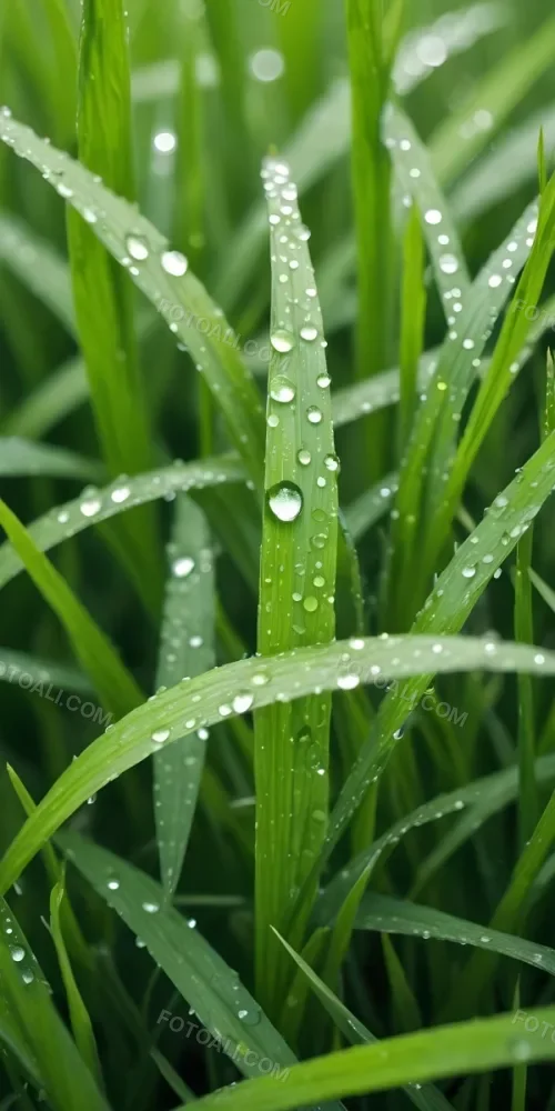 Green Grass Blades With Water Droplets Close Up View Of A Lush Dewy Meadow 6 Ca99