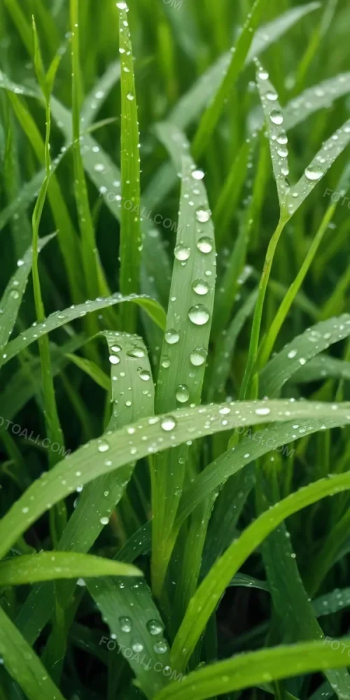 Green Grass Blades With Water Droplets Close Up View Of A Lush Dewy Meadow 7 65c9