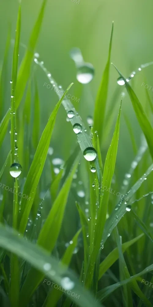 Green Grass Blades With Water Droplets Close Up View Of A Lush Dewy Meadow 9 0fdd