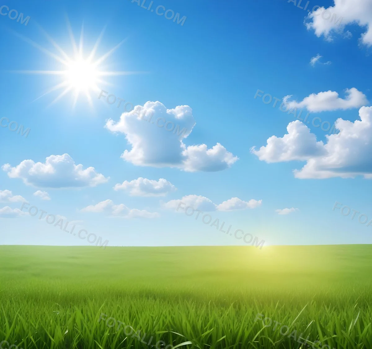 Green Grass Field Under A Blue Sky With Clouds And Sun 18 8a37