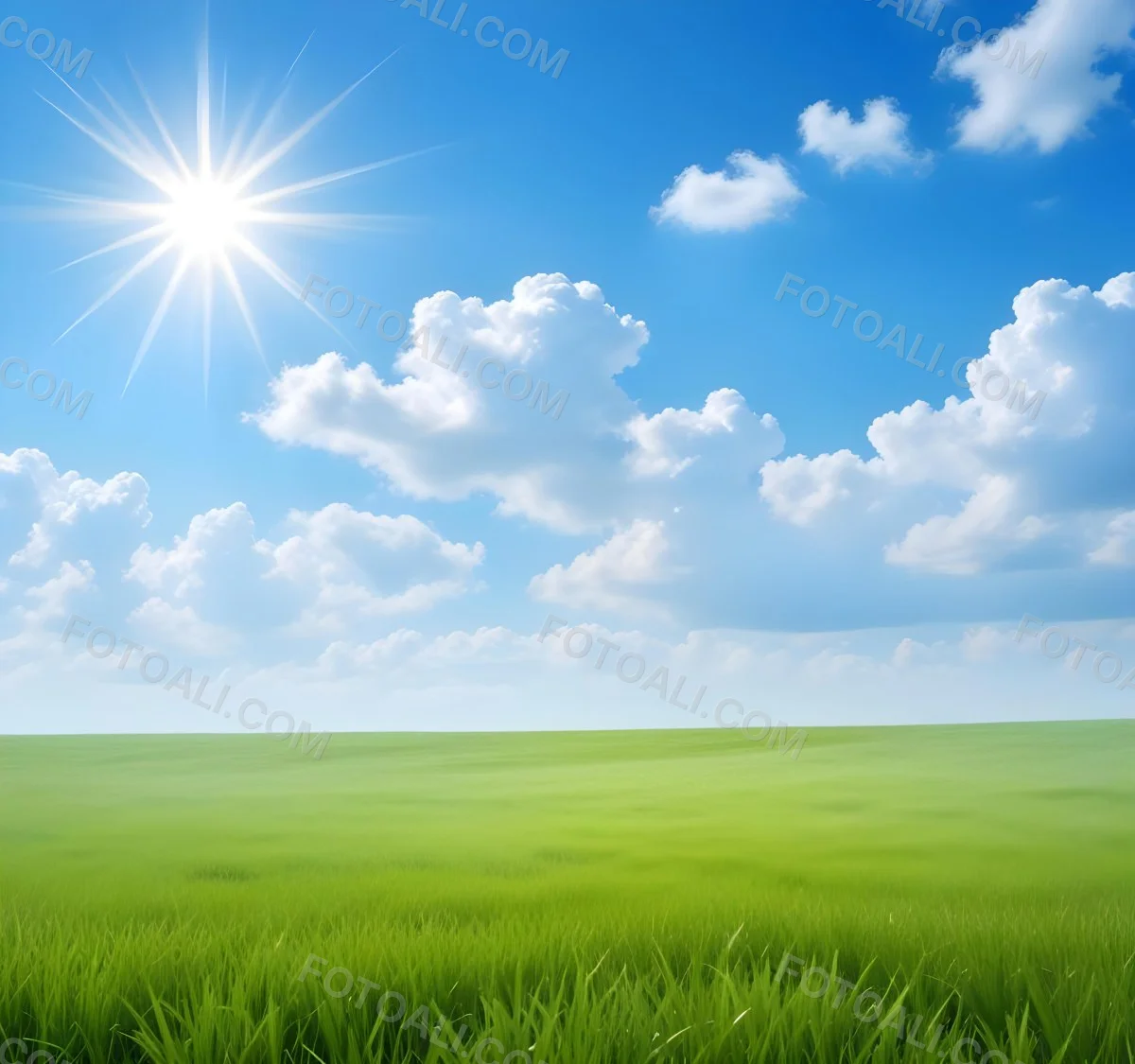 Green Grass Field Under A Blue Sky With Clouds And Sun 8 83af