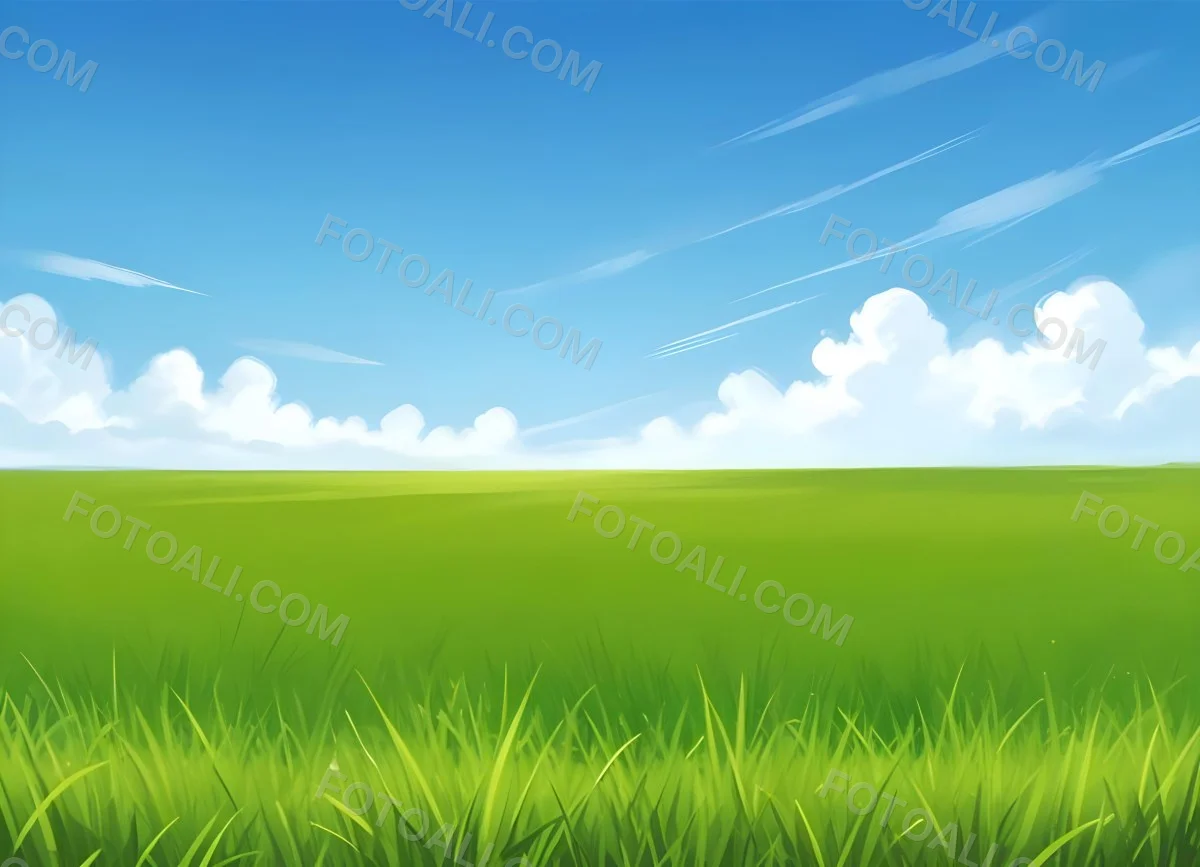 Green Grass Field With A Clear Blue Sky Some Clouds Sunny Day Bright Colors Cartoon Style Vibrant Peaceful Nature Outdoors 27 6380